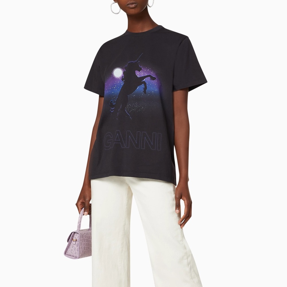 Ganni Unicorn Cotton Graphic Tee